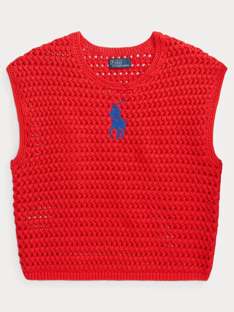 Женский свитер из хлопка крючком Big Pony Polo Ralph Lauren — изображение 5 из 5, розовый