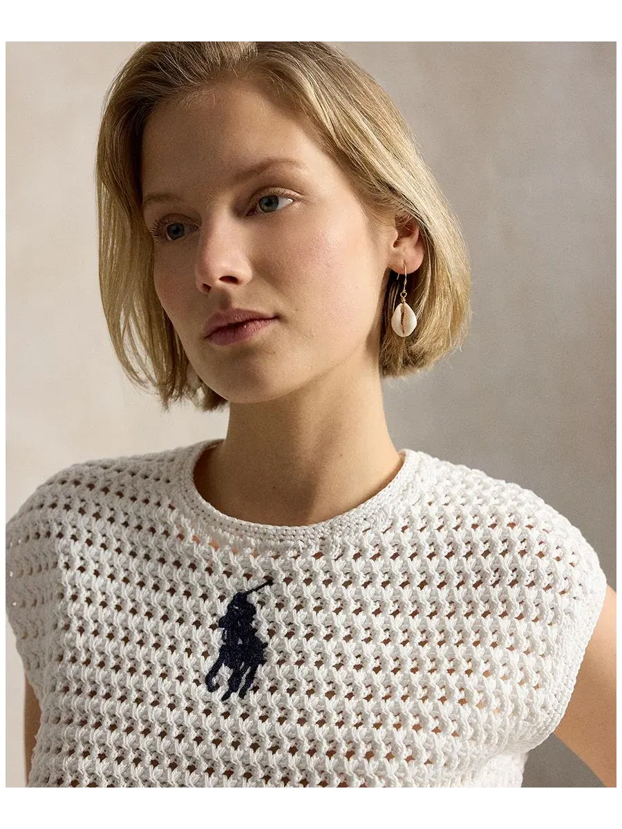 Свитер из хлопка крючком с длинным рукавом Big Pony Polo Ralph Lauren — изображение 3 из 5, белый