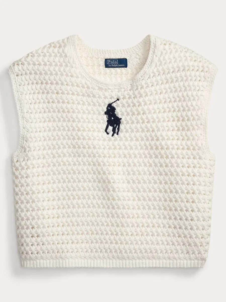Свитер из хлопка крючком с длинным рукавом Big Pony Polo Ralph Lauren — изображение 5 из 5, белый