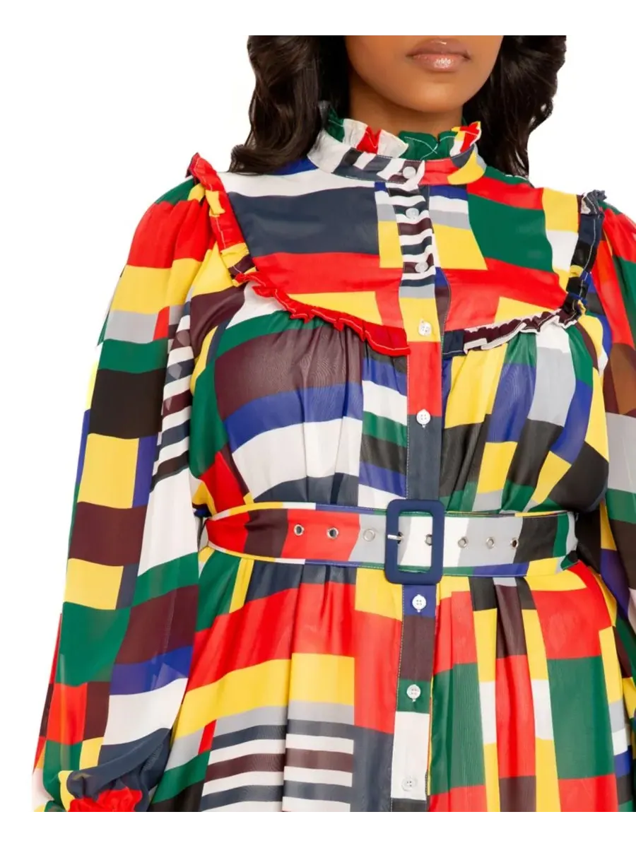 Платье-рубашка в клетку с оборками большого размера Buxom Couture — изображение 4 из 4, мульти