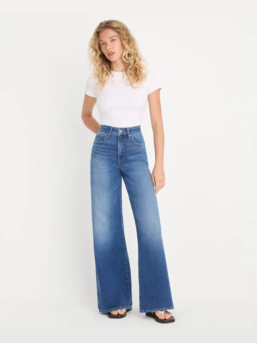 Джинсы палаццо с высокой посадкой Good Waist Soft Tech Palazzo Jeans Good American — изображение 2 из 4, синий