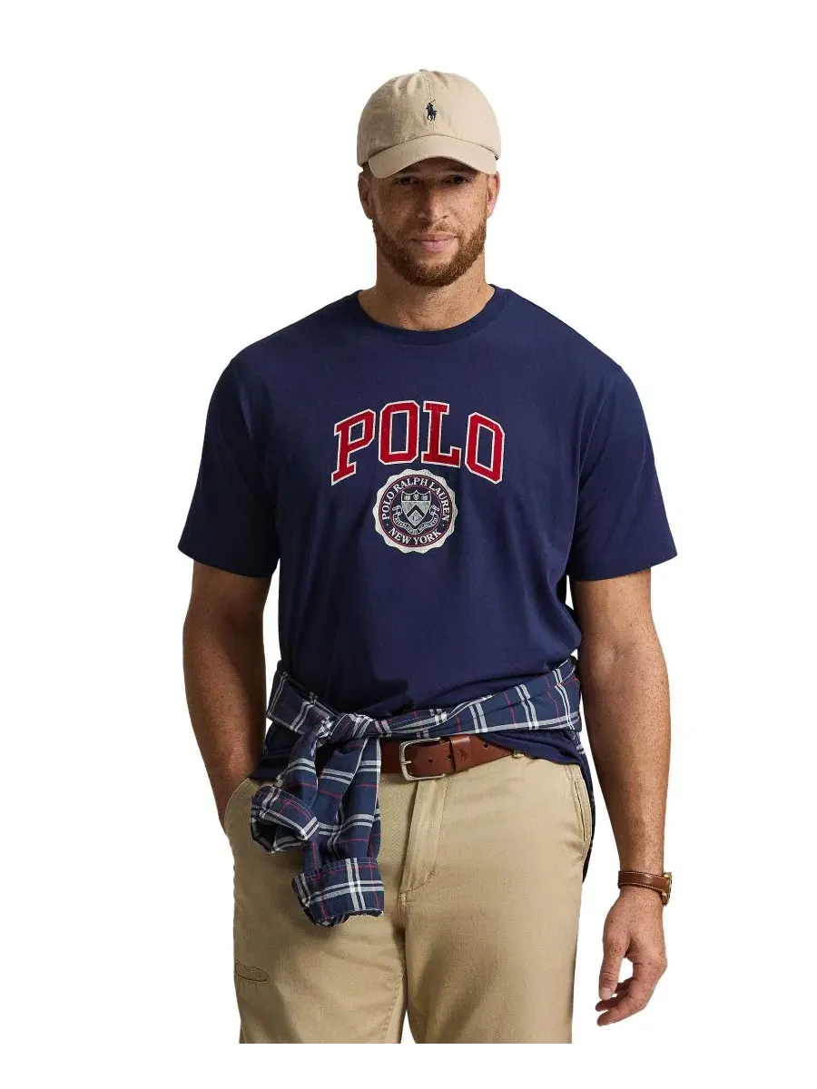 Футболка с коротким рукавом, с принтом и вышивкой Polo Ralph Lauren — изображение 1 из 5, темно-синий