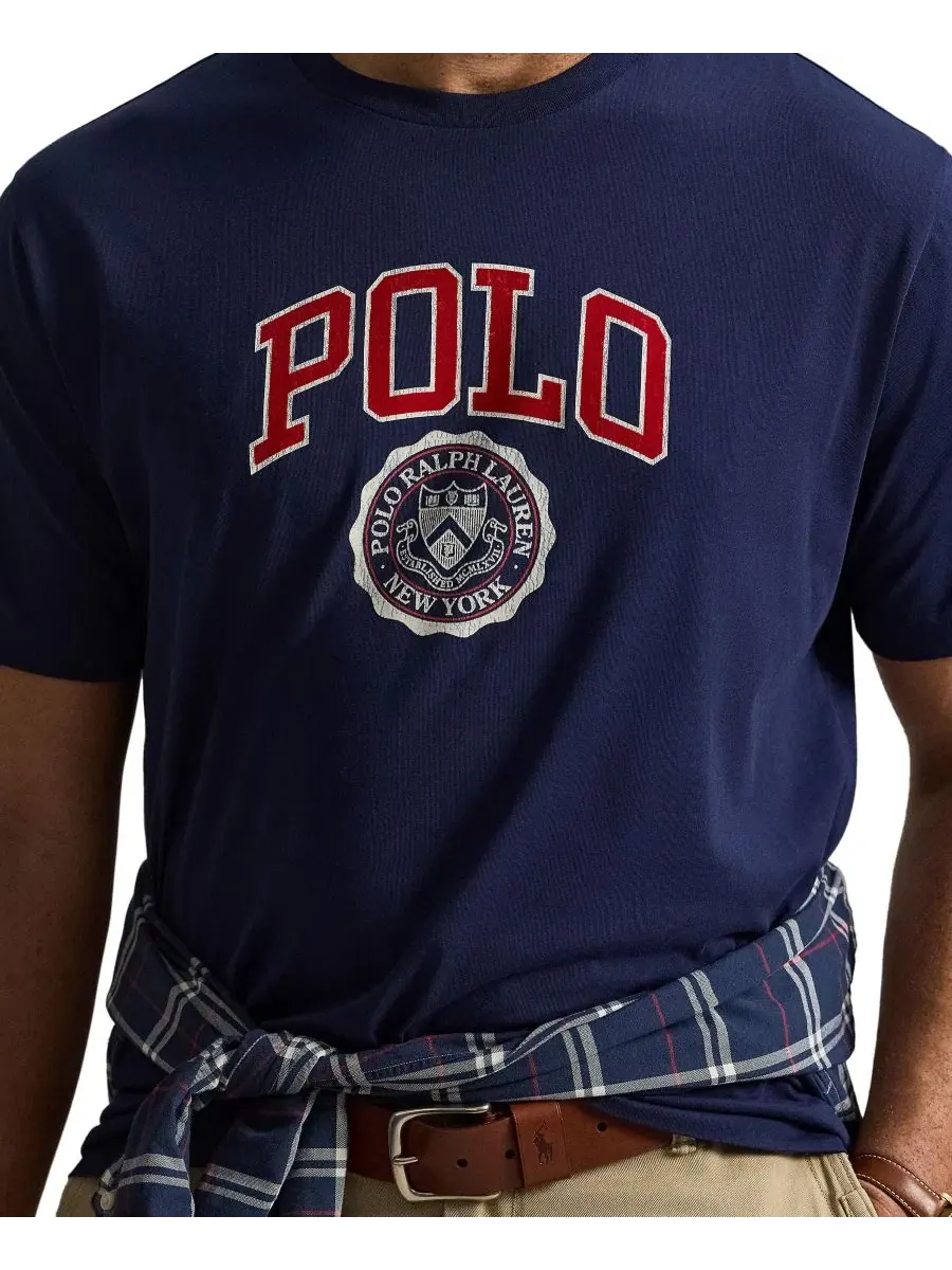 Футболка с коротким рукавом, с принтом и вышивкой Polo Ralph Lauren — изображение 3 из 5, темно-синий