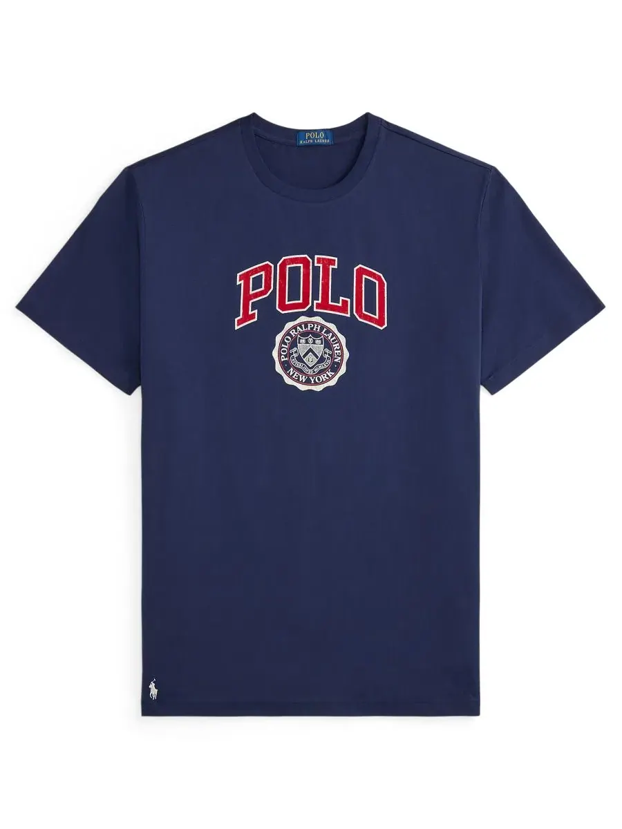 Футболка с коротким рукавом, с принтом и вышивкой Polo Ralph Lauren — изображение 5 из 5, темно-синий
