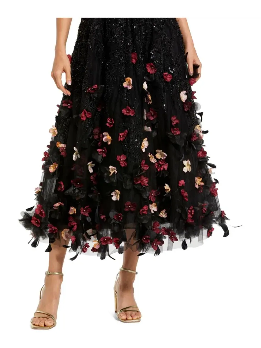 Платье-миди с пайетками и 3D-цветами Petite Sleeveless Beaded Midi Dress With 3D Flowers Mac Duggal — изображение 6 из 6