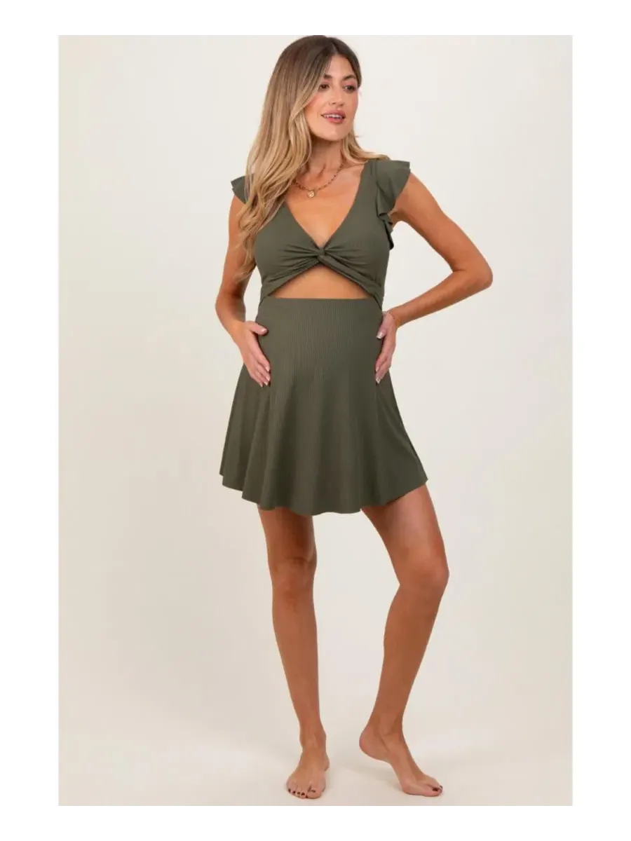 Платье для плавания с рюшами и запахом, модель Twist Front Pinkblush — изображение 1 из 4, оливковый зеленый