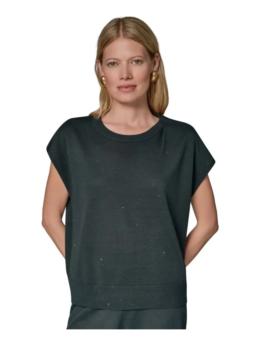 Свитер с круглым вырезом и коротким рукавом Donna Karan New York — изображение 1 из 10, черный