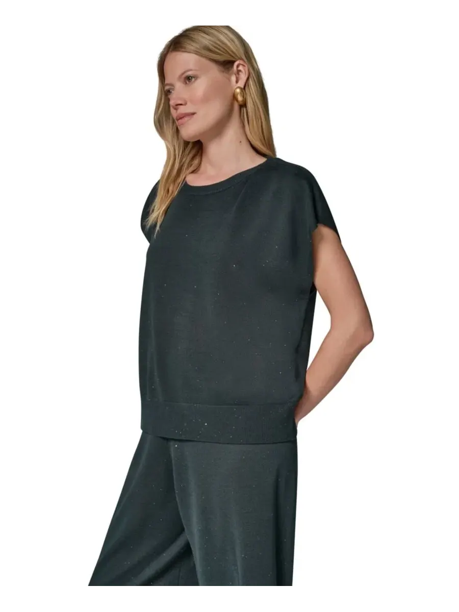 Свитер с круглым вырезом и коротким рукавом Donna Karan New York — изображение 3 из 10, черный