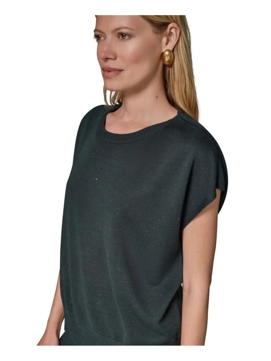 Свитер с круглым вырезом и коротким рукавом Donna Karan New York — изображение 4 из 10, черный