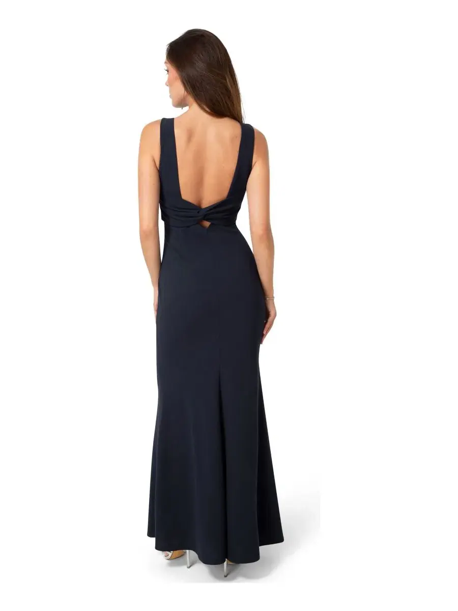 Платье-макси без рукавов Twist Back Boatneck Bebe — изображение 3 из 4, темно-синий