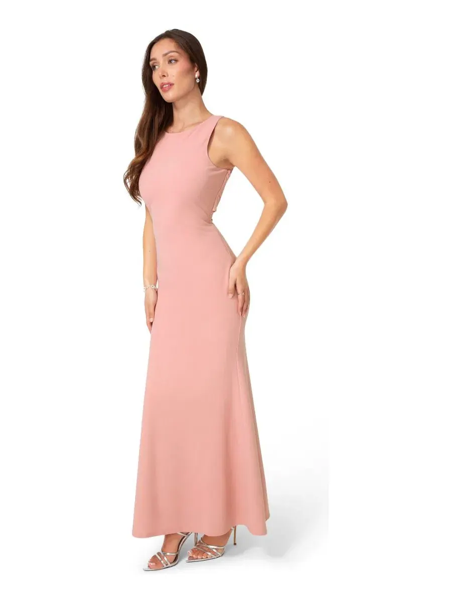 Платье-макси без рукавов Twist Back Boatneck Gown Bebe — изображение 2 из 4, розовый
