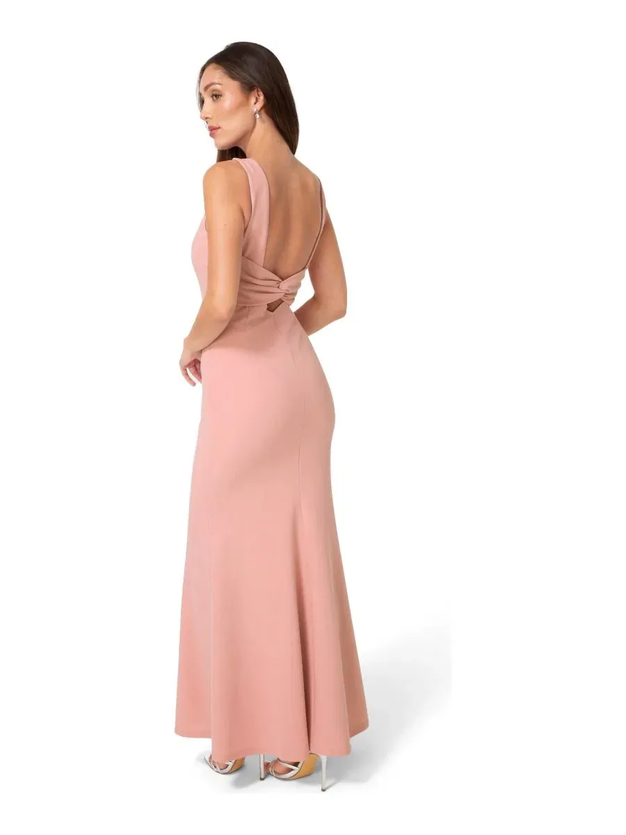 Платье-макси без рукавов Twist Back Boatneck Gown Bebe — изображение 3 из 4, розовый