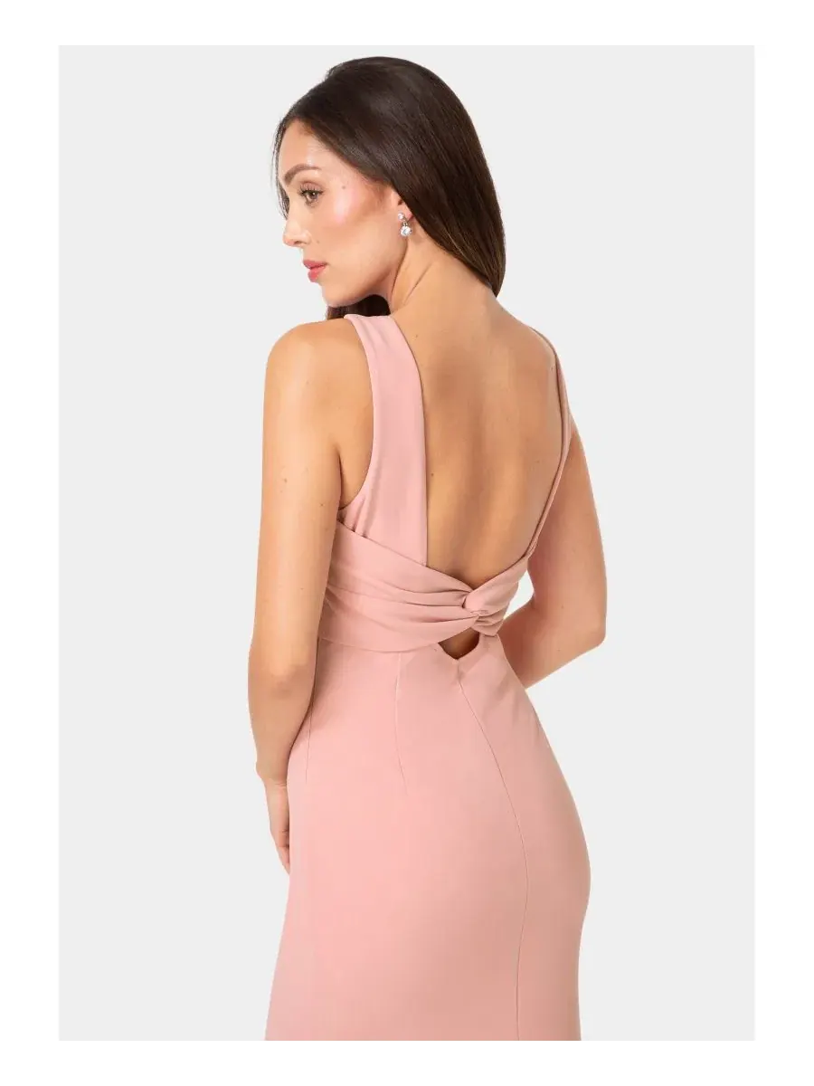 Платье-макси без рукавов Twist Back Boatneck Gown Bebe — изображение 4 из 4, розовый