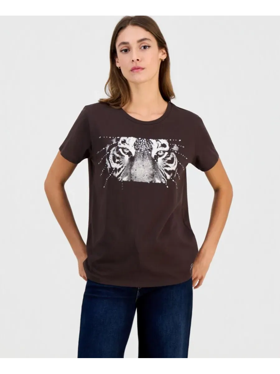 Футболка с графическим принтом Tiger Eyes GUESS — изображение 1 из 4, коричневый