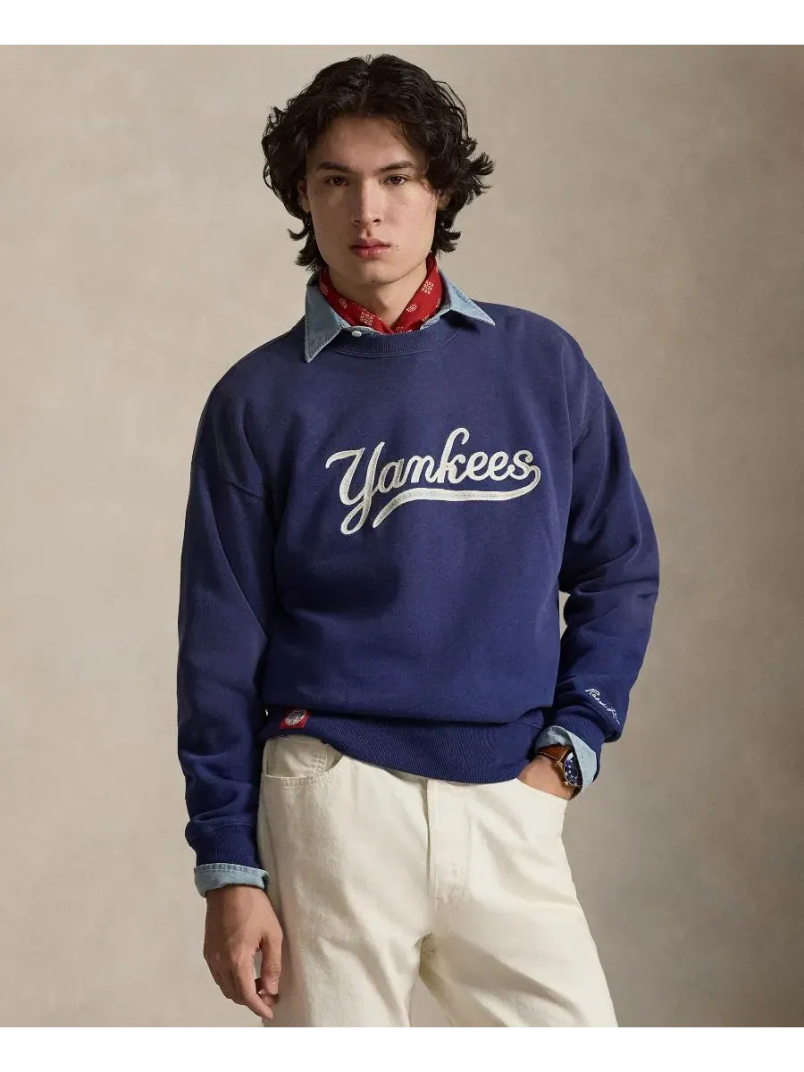 Мужская флисовая толстовка с вышивкой Yankees Polo Ralph Lauren — изображение 1 из 5, голубой
