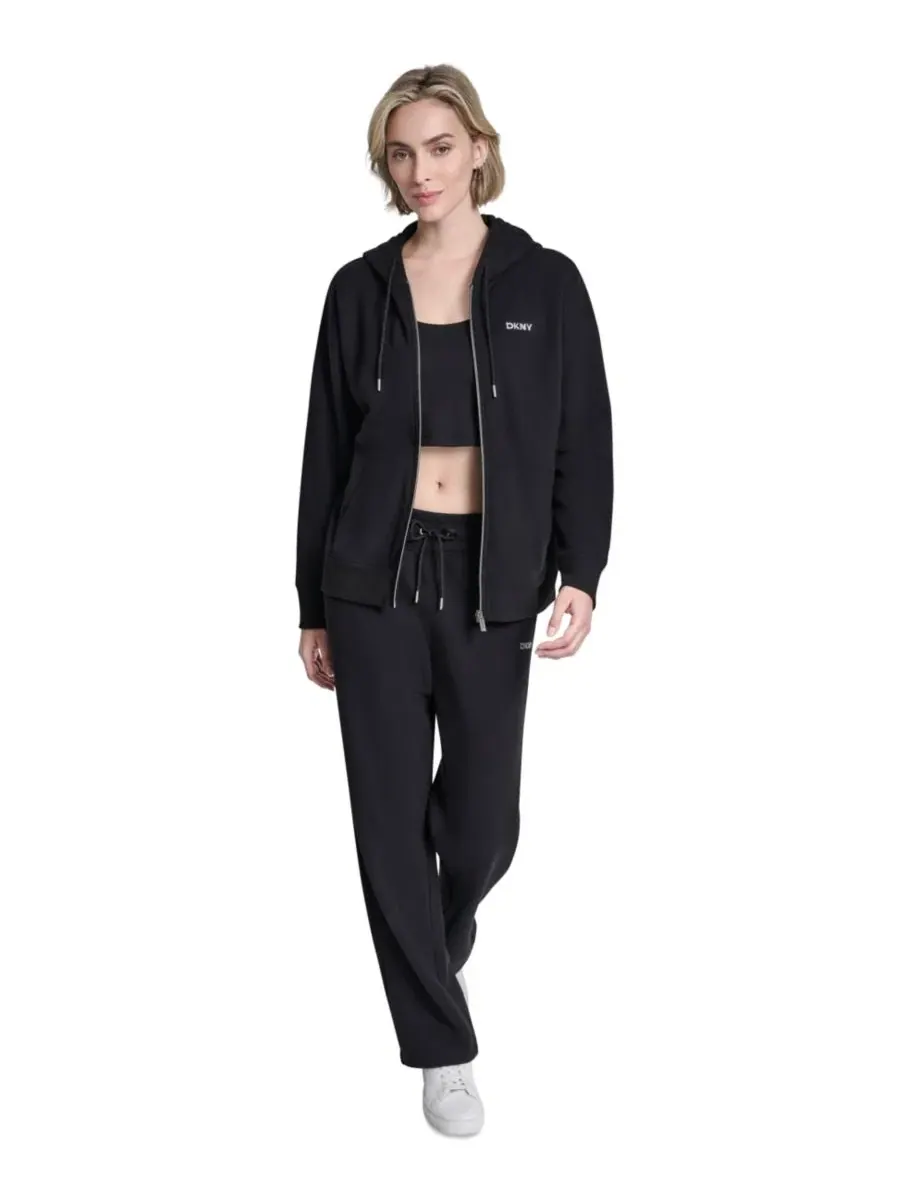 Женская толстовка на молнии с металлическим логотипом в виде пузырьков DKNY Sport — изображение 2 из 6, черный