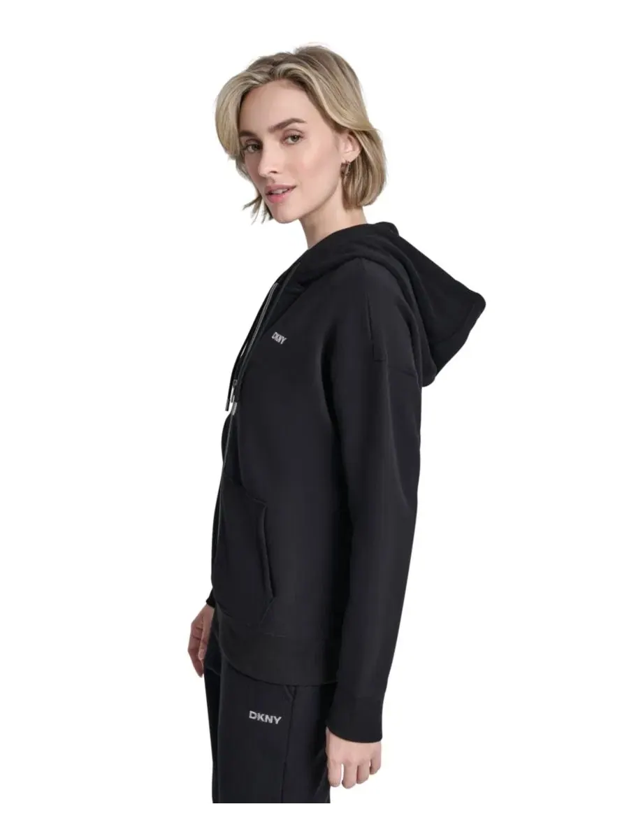 Женская толстовка на молнии с металлическим логотипом в виде пузырьков DKNY Sport — изображение 3 из 6, черный