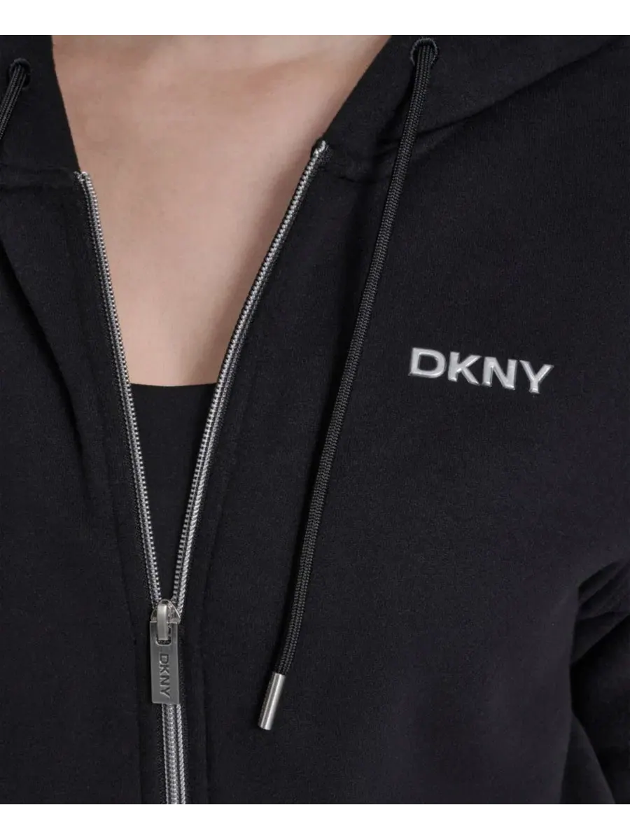Женская толстовка на молнии с металлическим логотипом в виде пузырьков DKNY Sport — изображение 4 из 6, черный