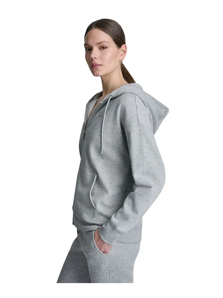 Женская толстовка на молнии с металлическим логотипом в виде пузырьков DKNY Sport — изображение 3 из 6, серый