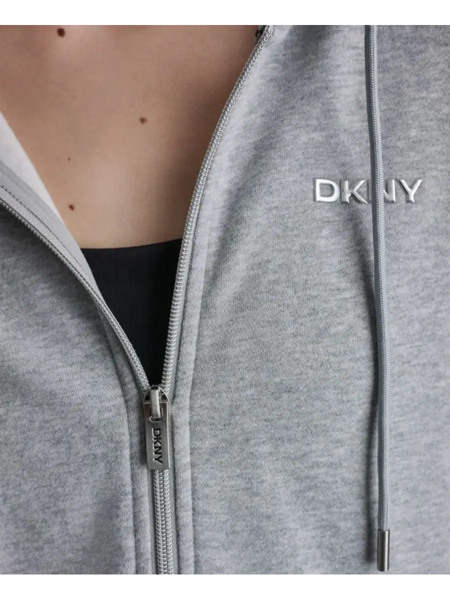 Женская толстовка на молнии с металлическим логотипом в виде пузырьков DKNY Sport — изображение 4 из 6, серый