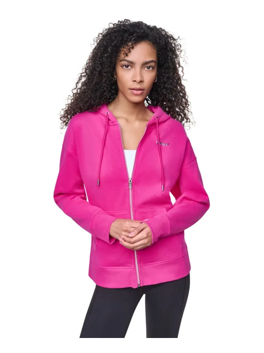 Женская толстовка на молнии с металлическим логотипом в виде пузырьков DKNY Sport — изображение 1 из 4, розовый