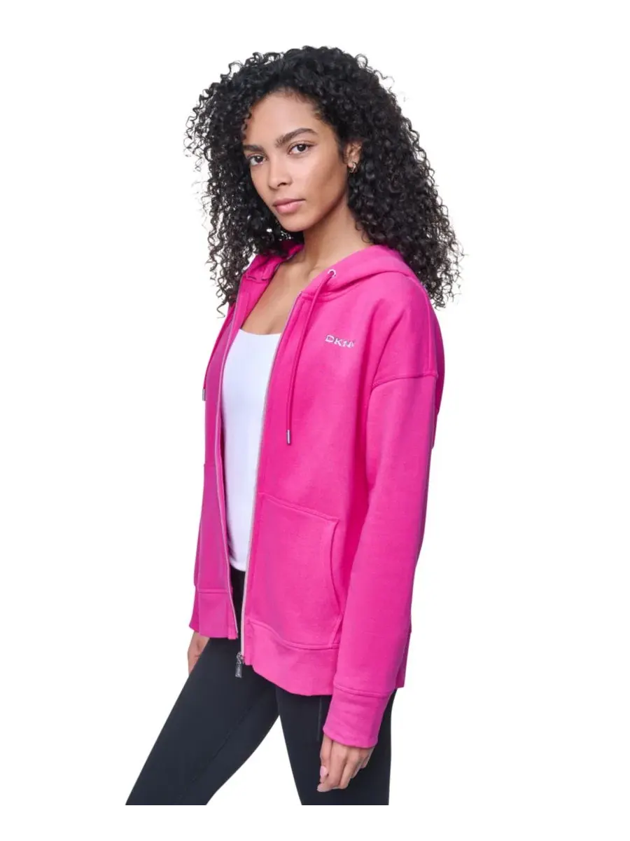 Женская толстовка на молнии с металлическим логотипом в виде пузырьков DKNY Sport — изображение 3 из 4, розовый