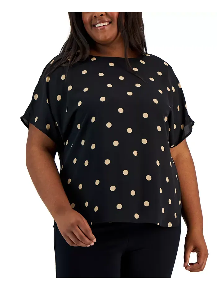 Блузка с коротким рукавом и принтом, с вырезом лодочка, plus size Anne Klein