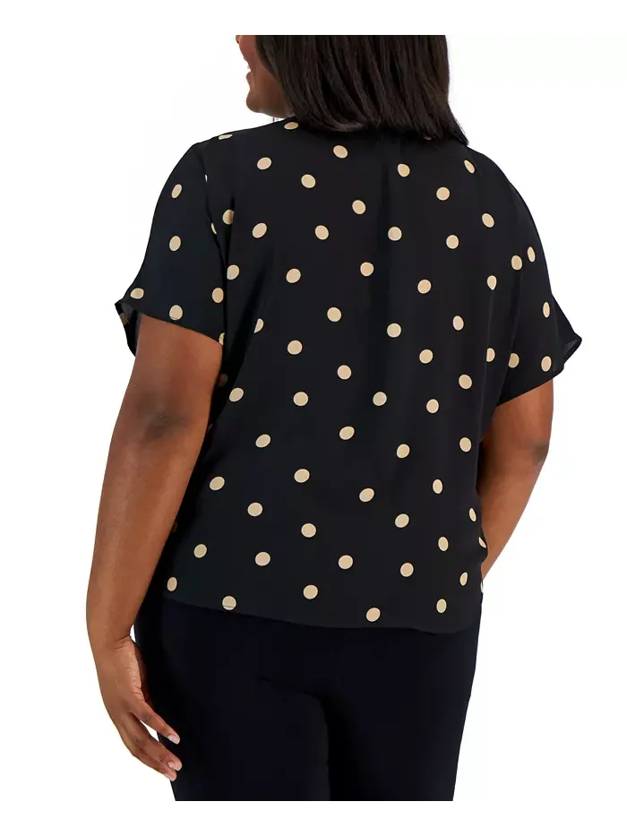 Блузка с коротким рукавом и принтом, с вырезом лодочка, plus size Anne Klein — изображение 2 из 5, черный