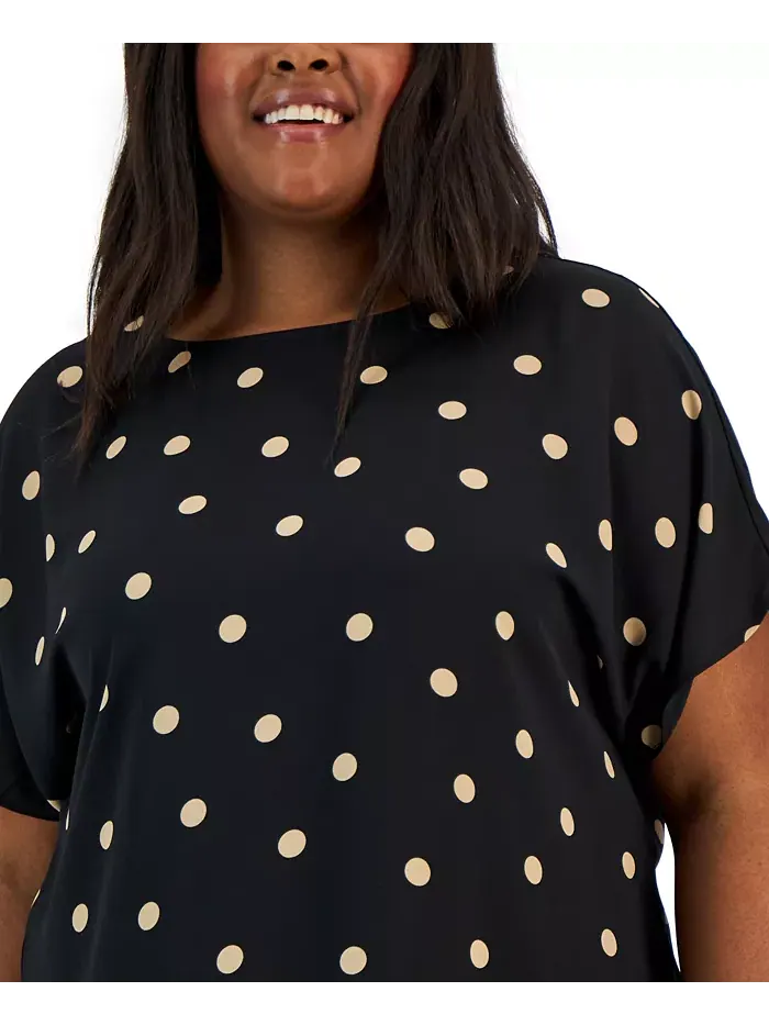 Блузка с коротким рукавом и принтом, с вырезом лодочка, plus size Anne Klein — изображение 3 из 5, черный
