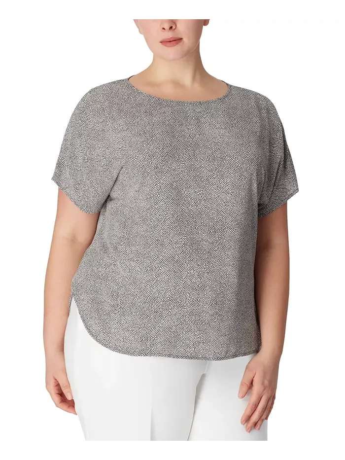 Блузка с коротким рукавом и принтом, с вырезом лодочка, plus size Anne Klein