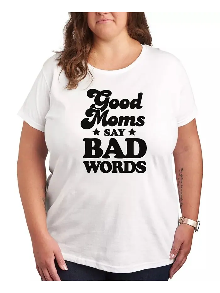 Трендовая футболка размера плюс с надписью Good Moms Say Bad Words Hybrid Apparel — изображение 1 из 2, белый