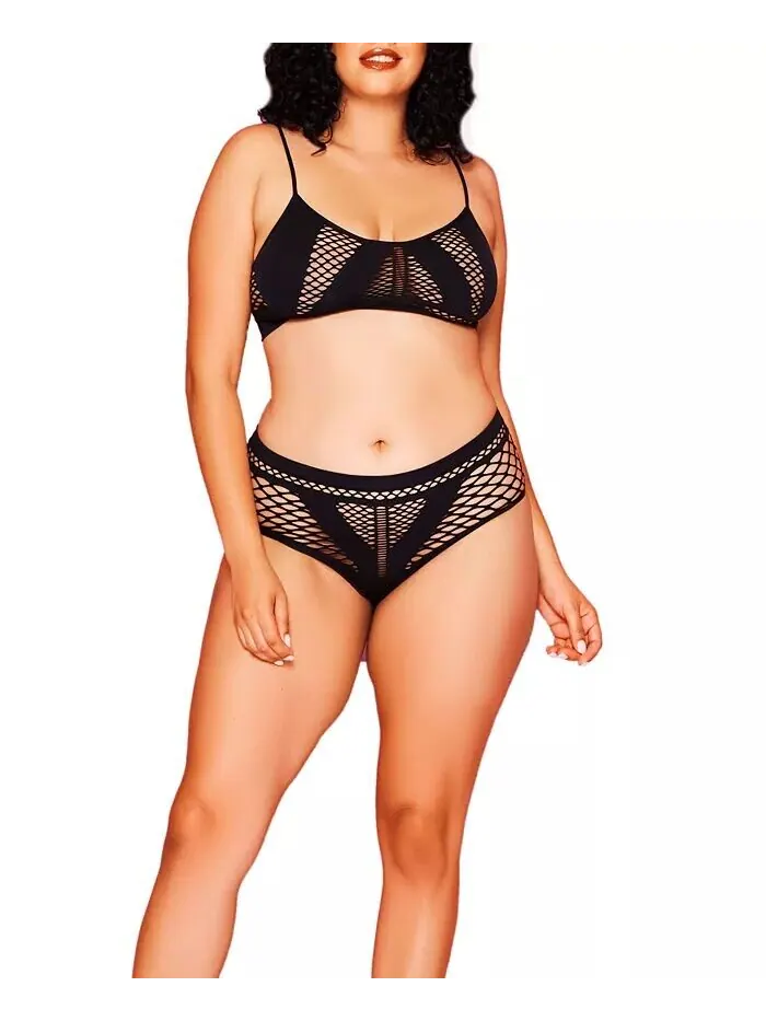 Бесшовный бюстгальтер Frankie Plus Size с сетчатыми трусиками средней посадки Hauty