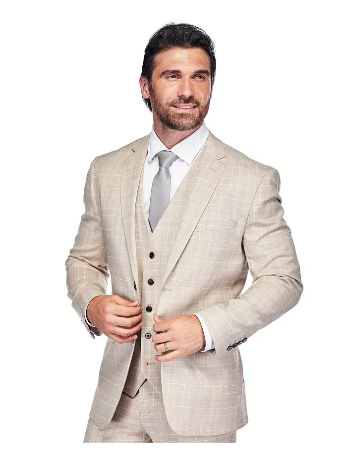 Мужской костюм Slim Fit 3PC в клетку Gino Vitale — изображение 3 из 4, бежевый