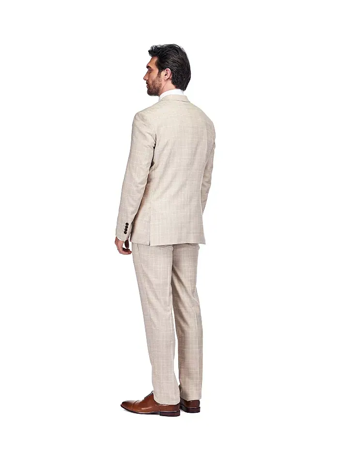 Мужской костюм Slim Fit 3PC в клетку Gino Vitale — изображение 4 из 4, бежевый