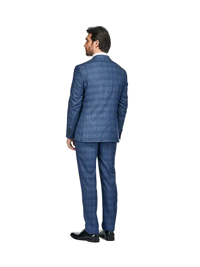 Мужской костюм Slim Fit 3PC в клетку Gino Vitale — изображение 2 из 3, синий