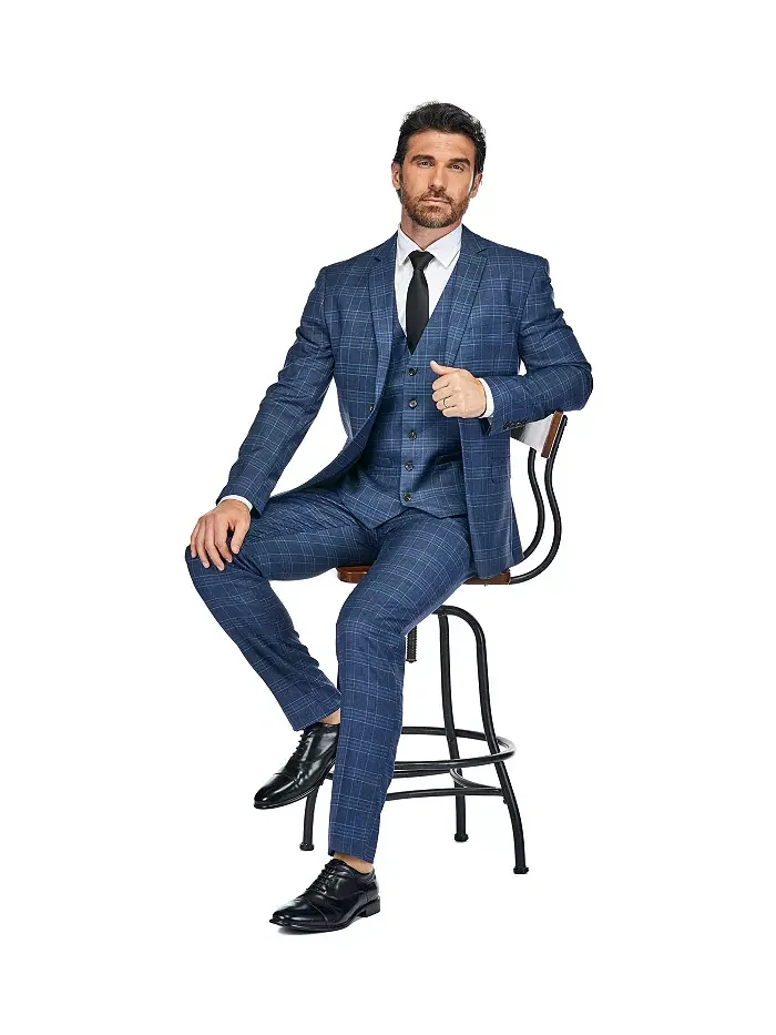 Мужской костюм Slim Fit 3PC в клетку Gino Vitale — изображение 3 из 3, синий