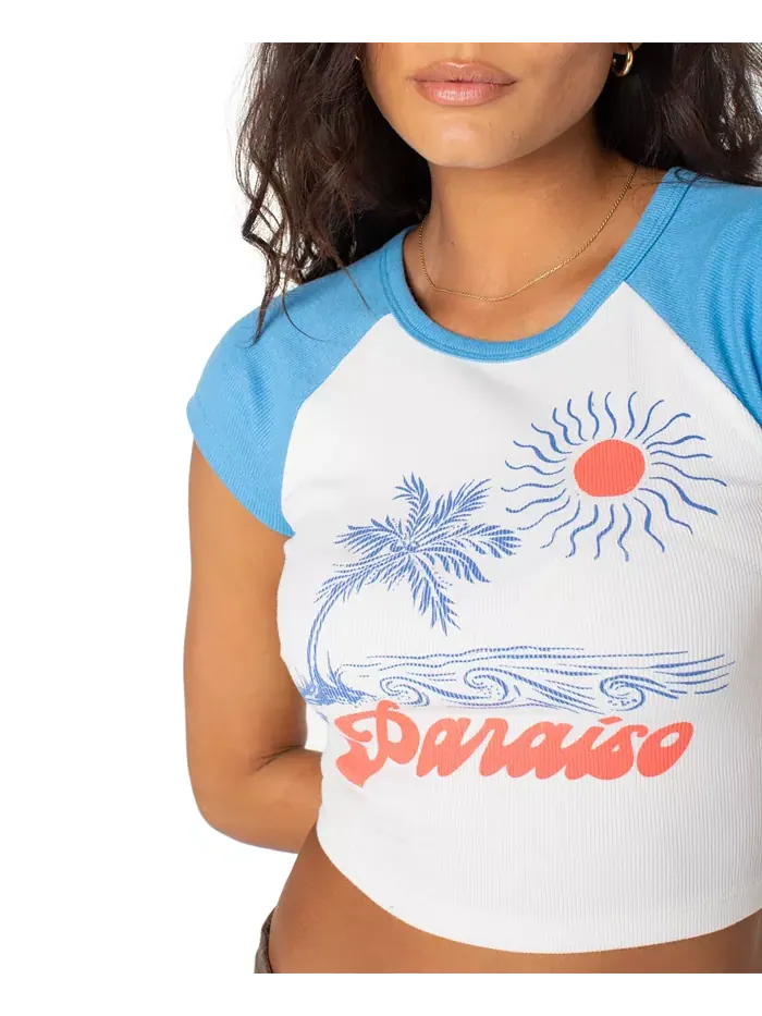 Футболка Juniors Paraiso с цветными блоками, тонкая, укороченная Roxy — изображение 3 из 3, синий