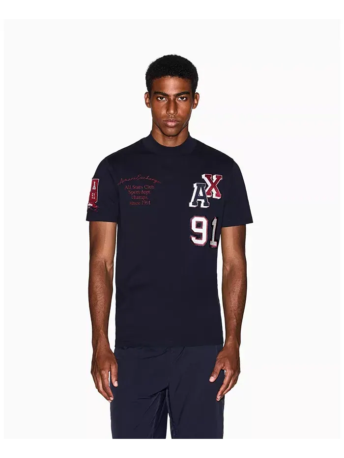 Мужская футболка с мульти-логотипами A|X Armani Exchange — изображение 1 из 5, синий