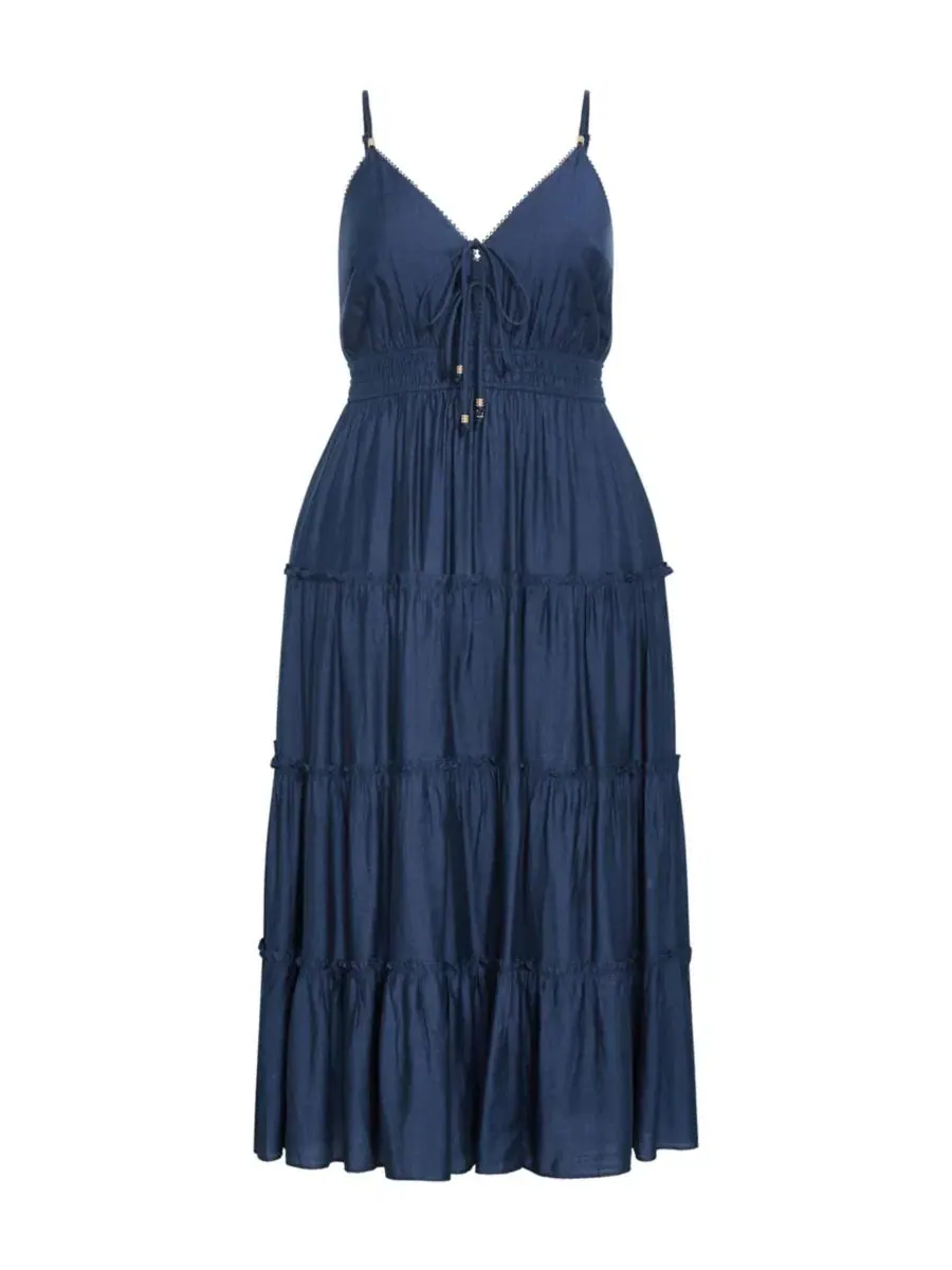 Платье-макси с кружевной отделкой Aiza Tier Maxi Dress CITY CHIC — изображение 2 из 5, синий