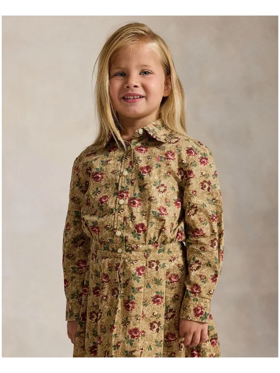 Платье-рубашка из хлопкового поплина с принтом Polo Ralph Lauren — изображение 2 из 6, розовый