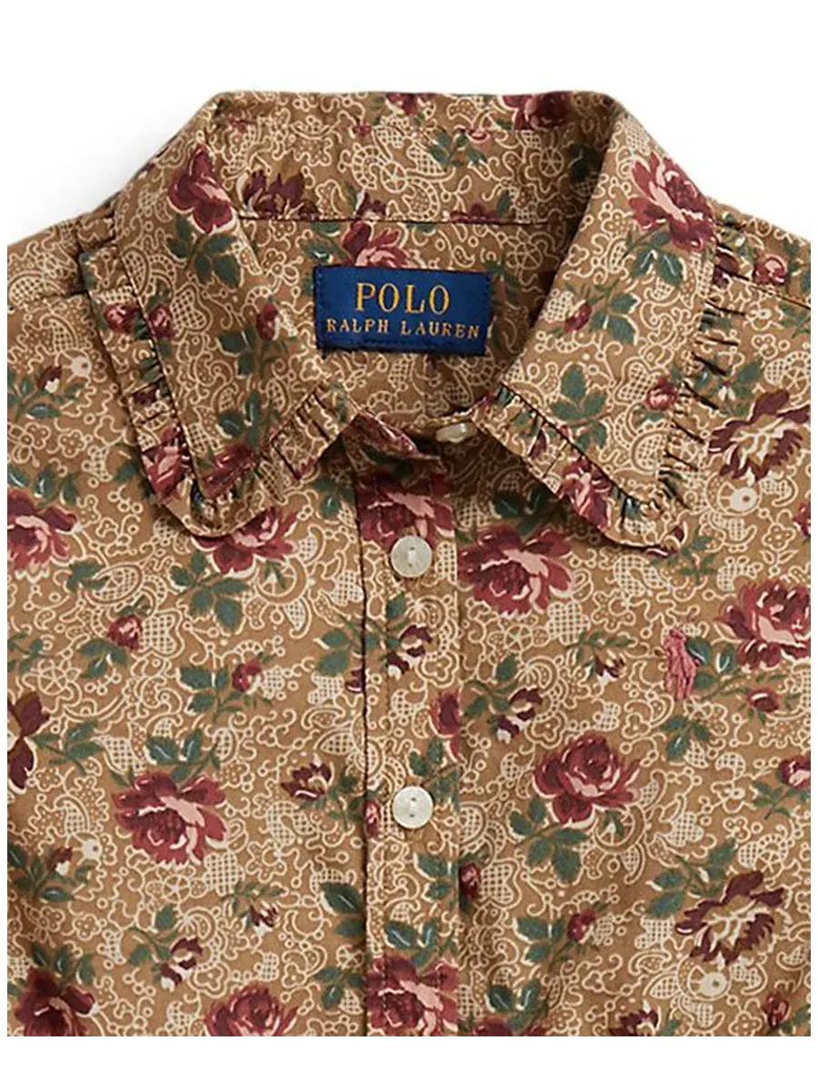 Платье-рубашка из хлопкового поплина с принтом Polo Ralph Lauren — изображение 6 из 6, розовый