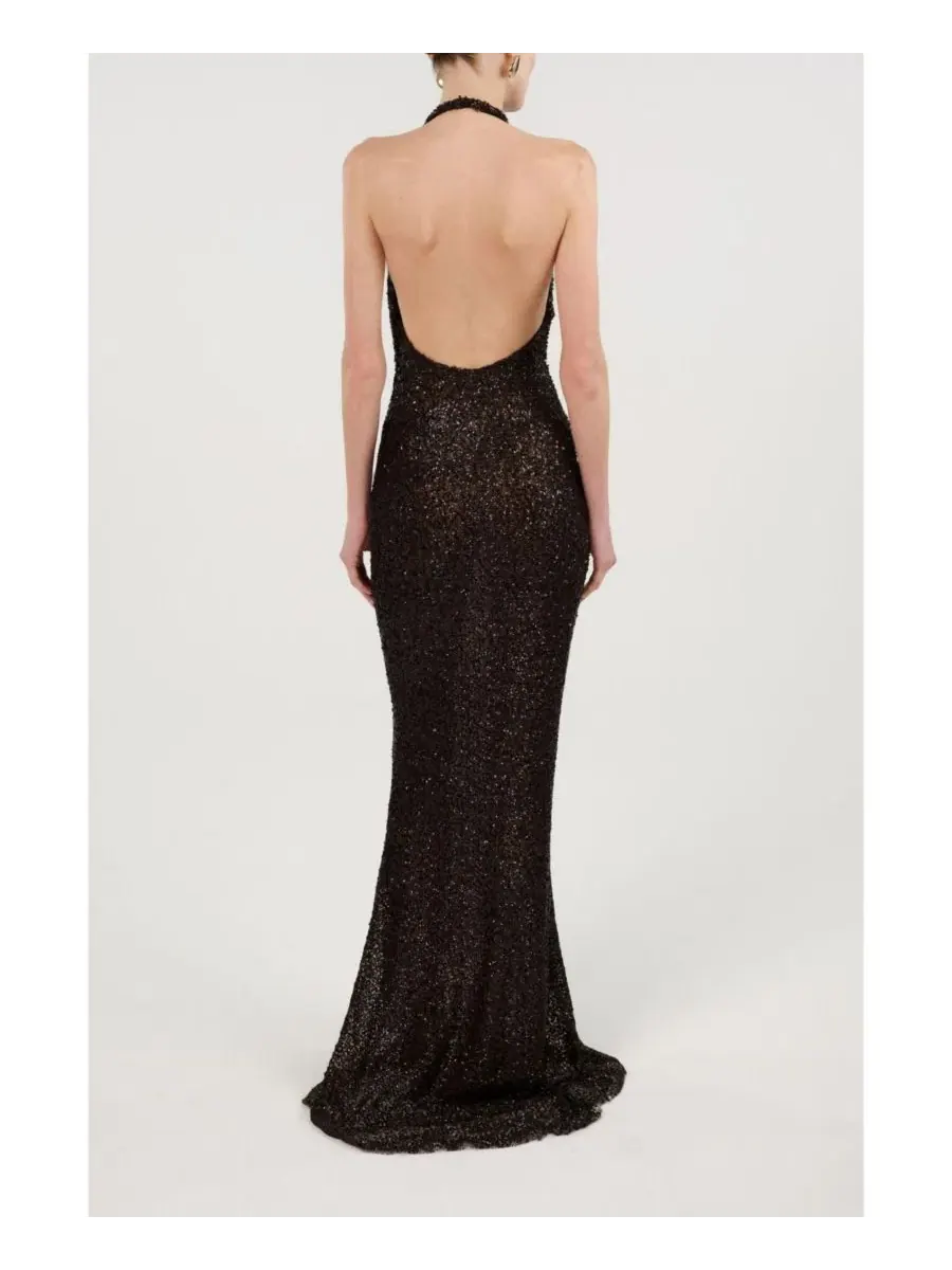 Платье макси без рукавов с пайетками Off-Shoulder NOCTURNE — изображение 4 из 8, коричневый