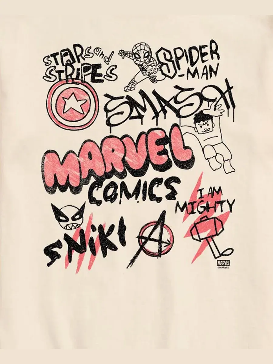 Футболка с принтом Marvel Super Hero Doodles AIRWAVES — изображение 3 из 3, бежевый