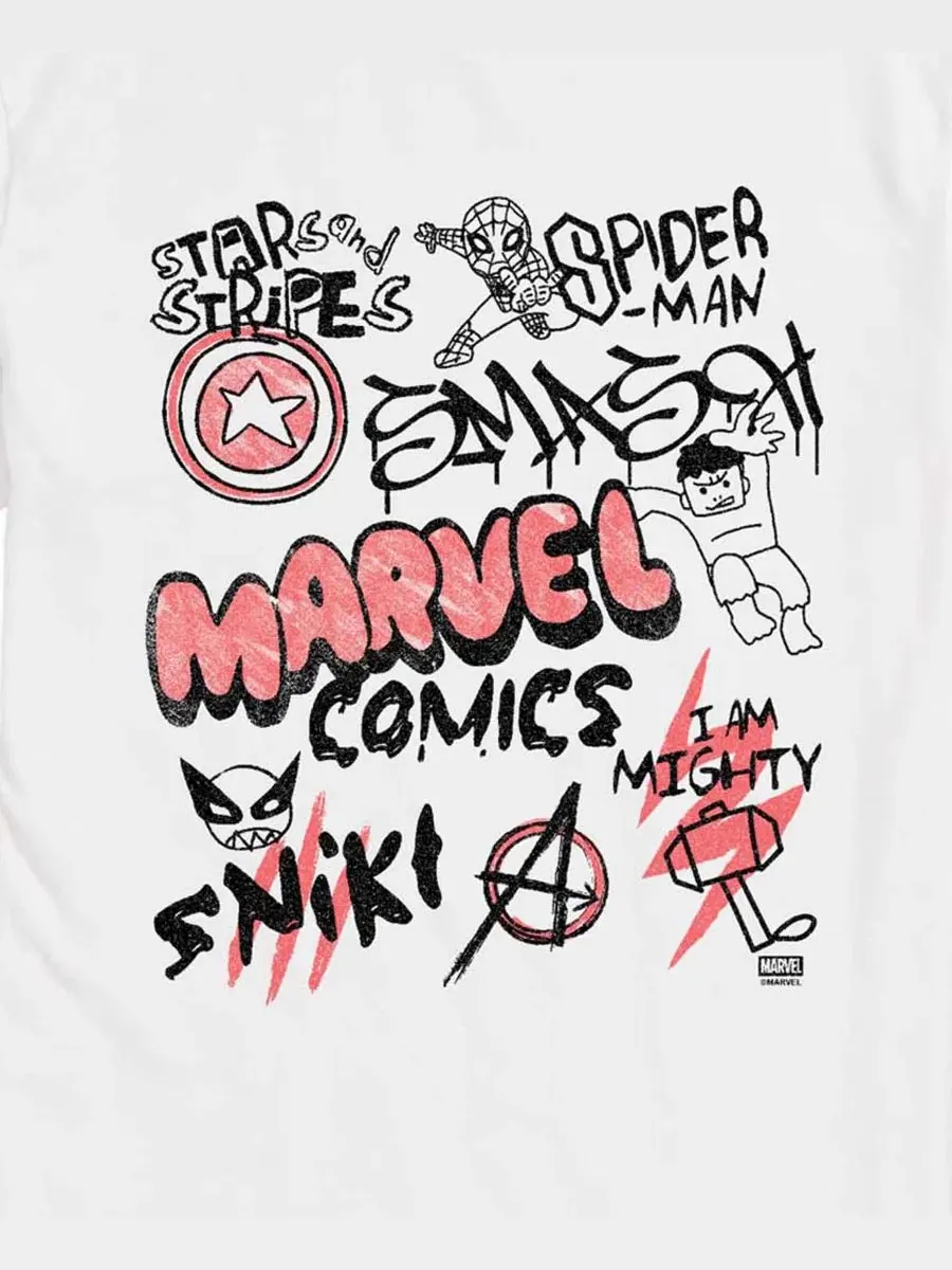 Футболка с принтом Marvel Super Hero Doodles AIRWAVES — изображение 3 из 3, белый