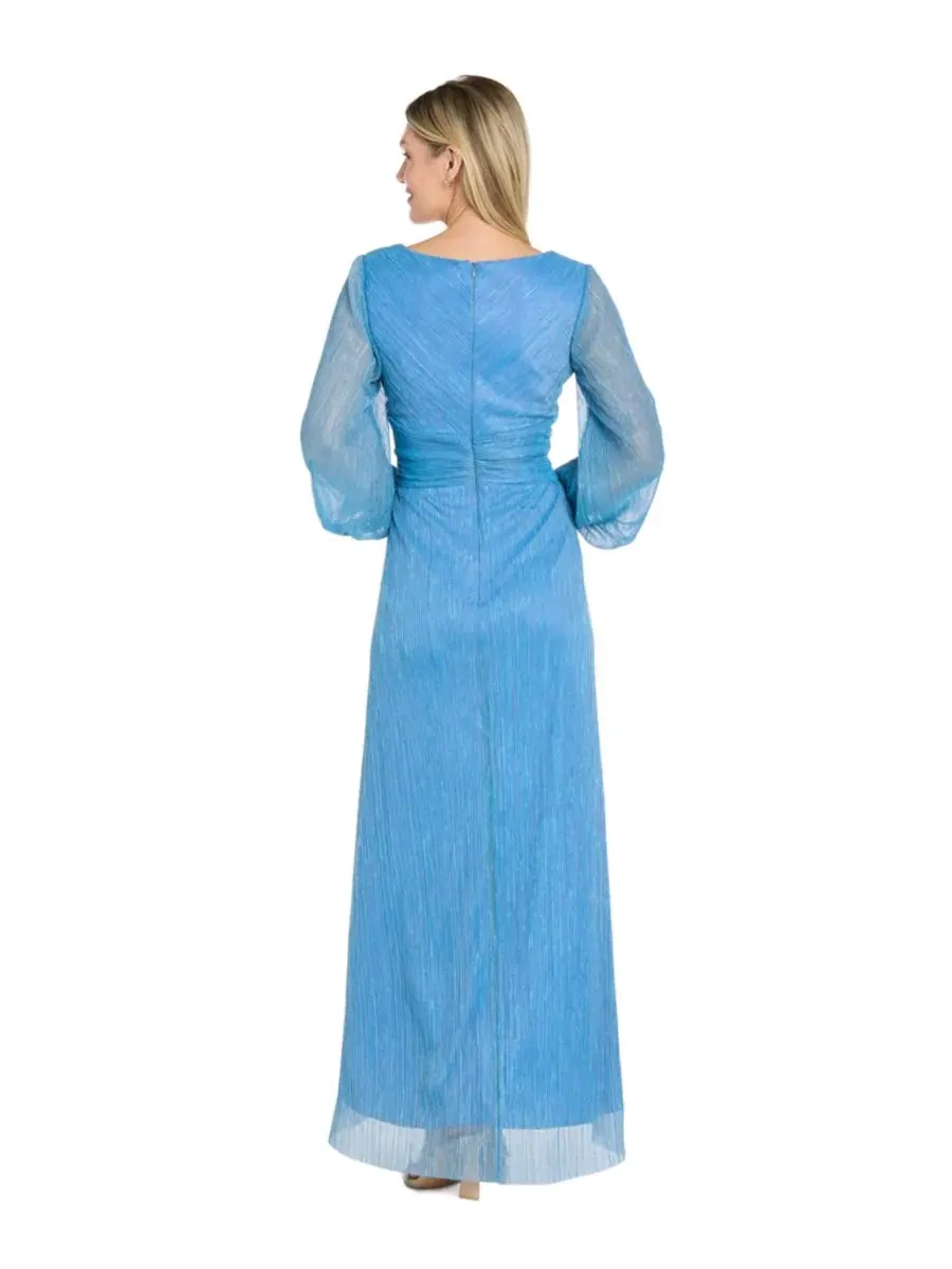 Платье-трапеция с V-образным вырезом и длинным рукавом Petite V-Neck Cascade Dress R & M Richards — изображение 3 из 3, синий