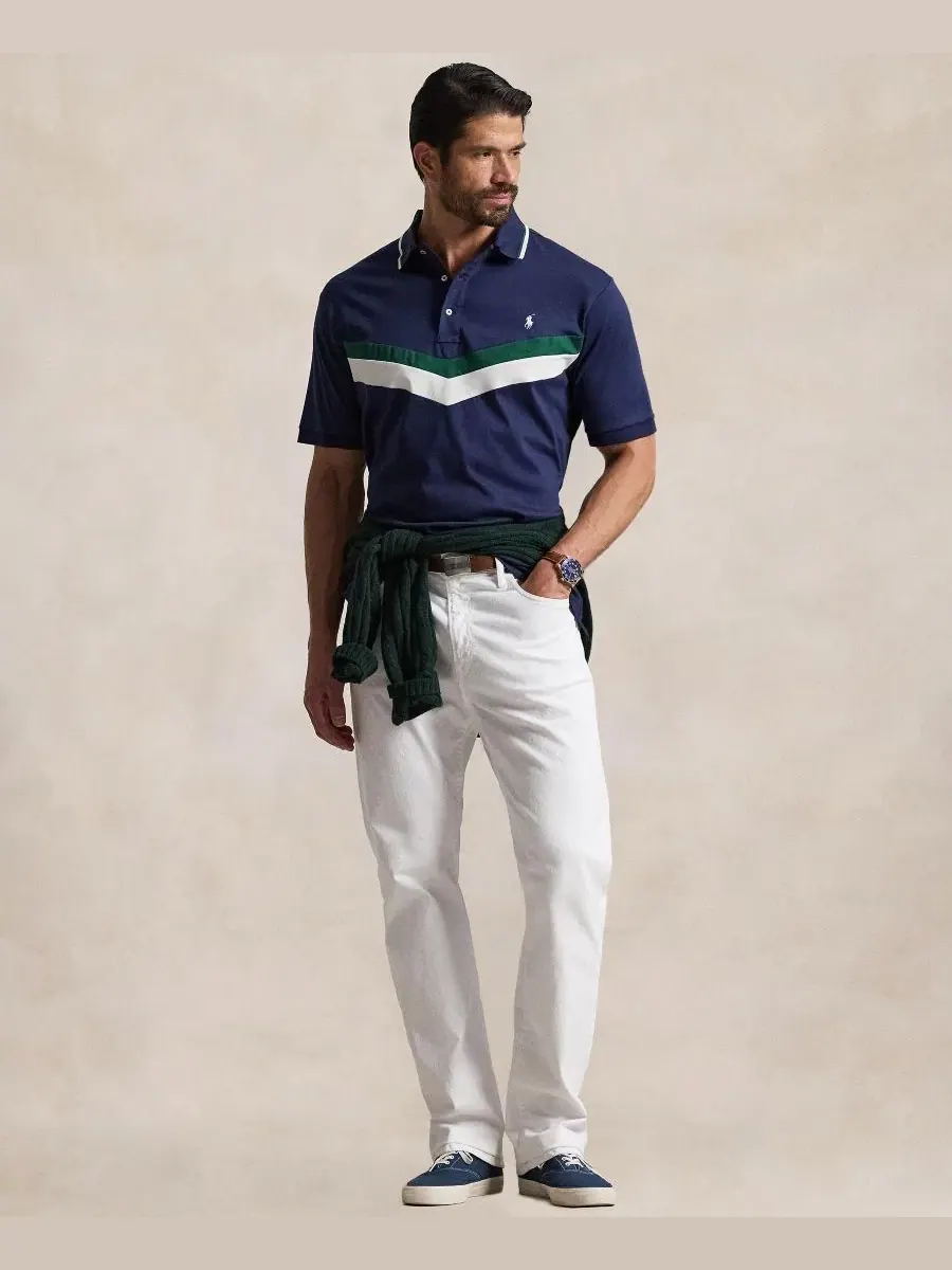 Мужская футболка-поло с коротким рукавом, классический крой, хлопок Polo Ralph Lauren — изображение 2 из 5, темно-синий