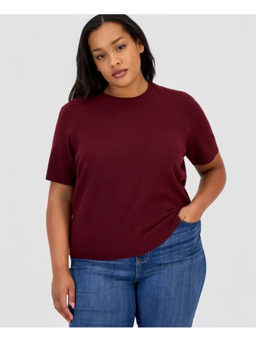 Свитер-футболка Plus Size с коротким рукавом, Dark Rust On 34th — изображение 1 из 3, темно-ржавчина