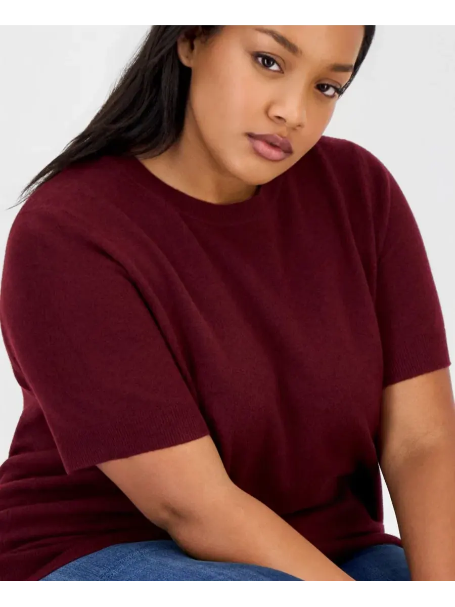 Свитер-футболка Plus Size с коротким рукавом, Dark Rust On 34th — изображение 3 из 3, темно-ржавчина