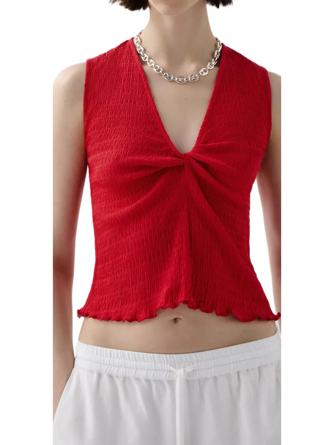 Топ с V-образным вырезом и узлом, без рукавов, модель Wrinkle Chestknot Scalpers — изображение 1 из 3, красный