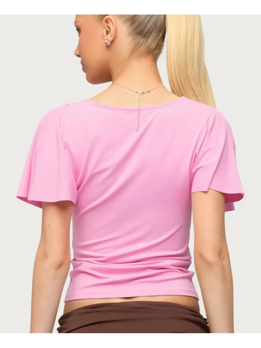 Топ с V-образным вырезом без рукавов Flutter Plunging V Neck Top Edikted — изображение 2 из 5, розовый